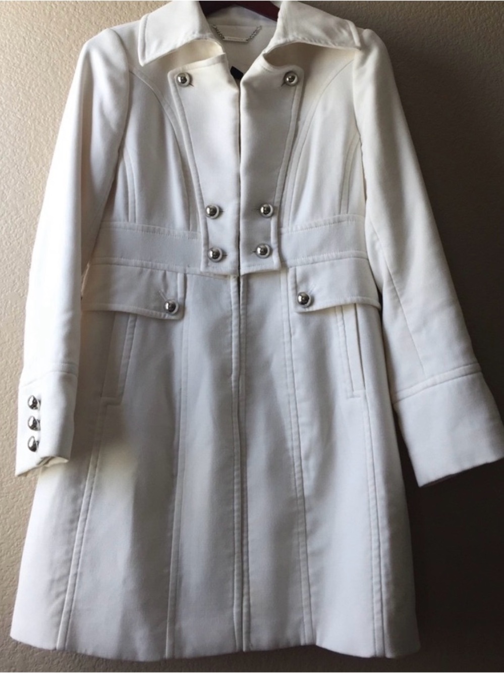 White House Black Market Womens White Double-Breasted Wool-Blend Coat
